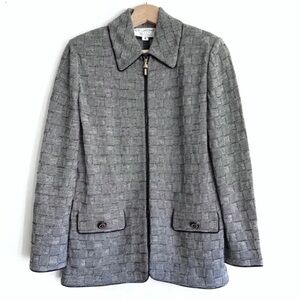 St. John Collection By Marie Gray Vintage Checked Knit Zip Blazer In Gray Size 4